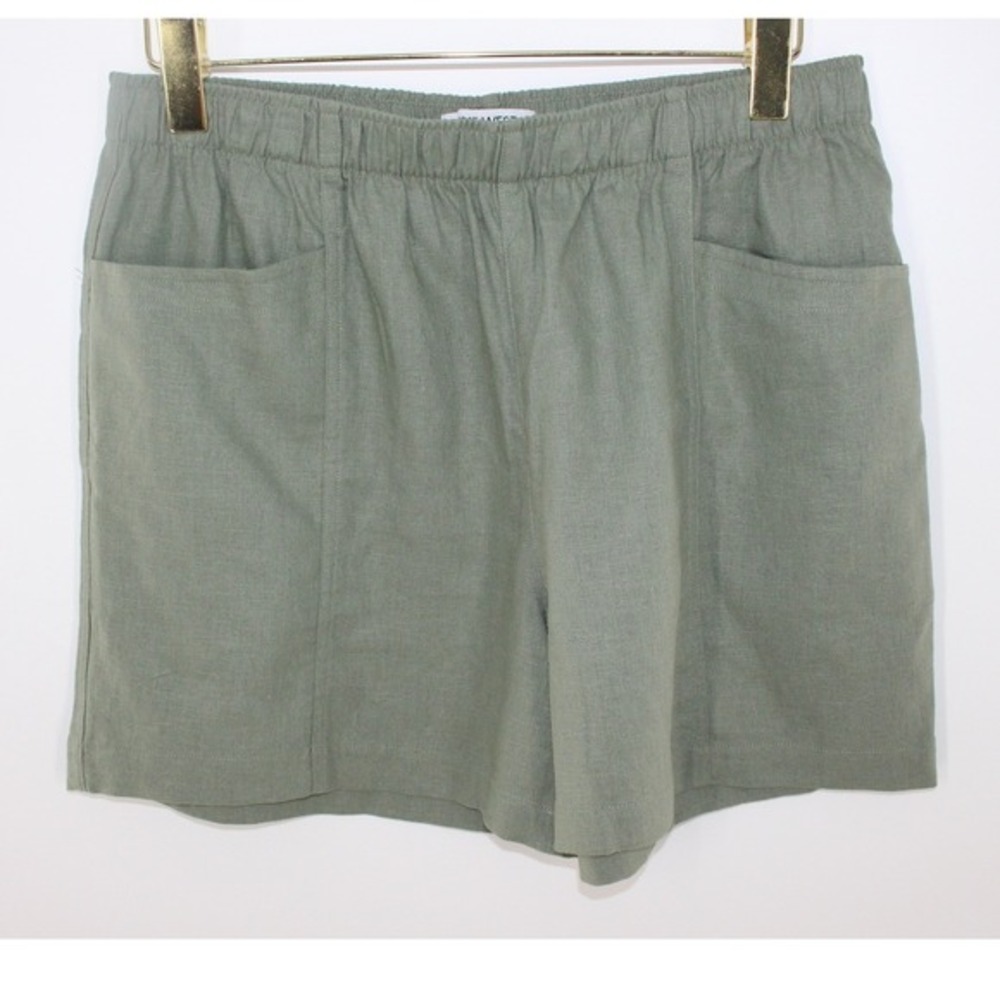 Nine West Jeans Linen Blend Elastic Waist Patch Pocket Shorts Size L Green